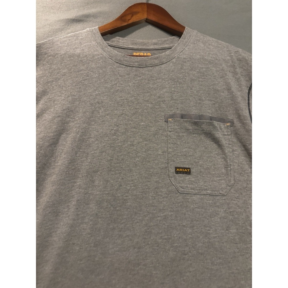Ariat Rebar Shirt Men's Large Gray Short Sleeve Pocket Tee Workwear Logo